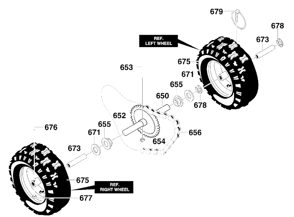 Wheels Assembly Diagram and Parts List for 2000 Briggs and Stratton Snow Blower